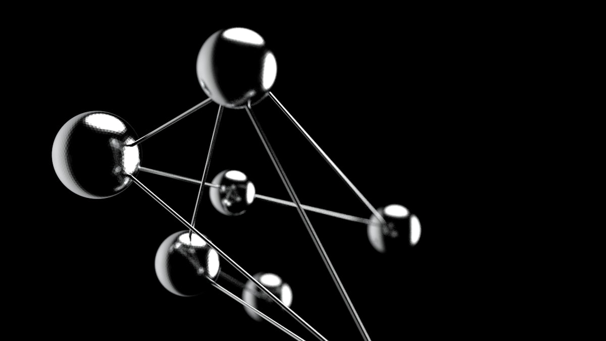 Abstract connected spheres representing a hub-and-spoke network